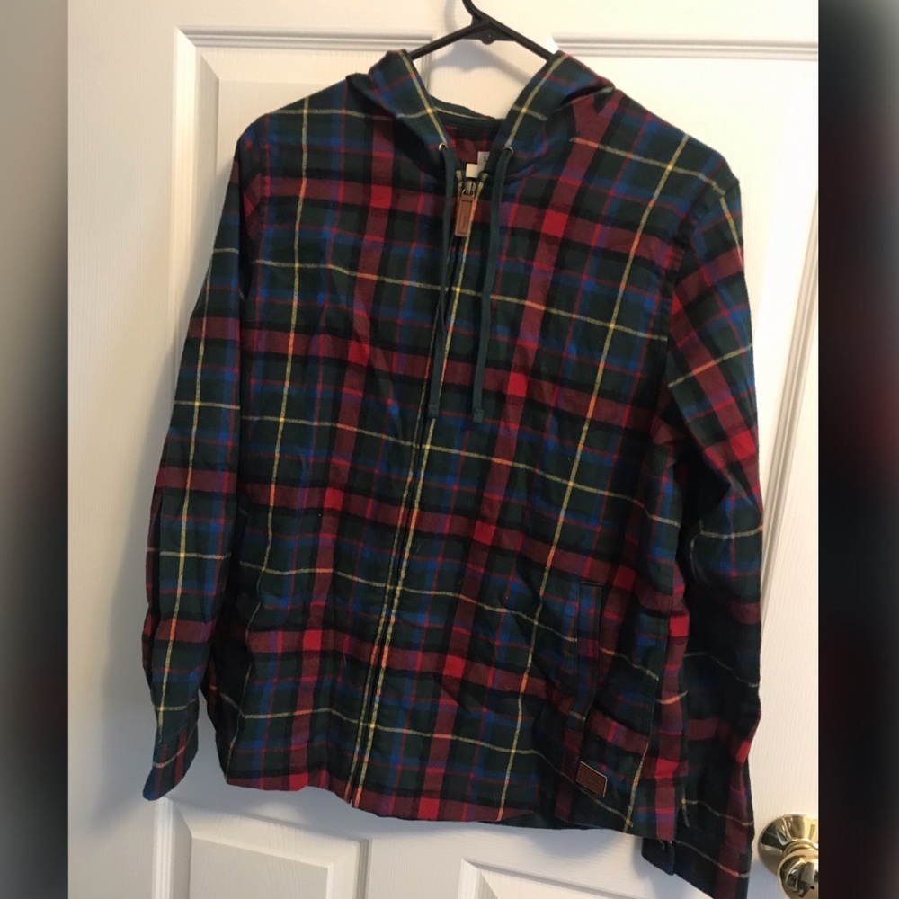 LL Bean plaid zip up hooded sweatshirt